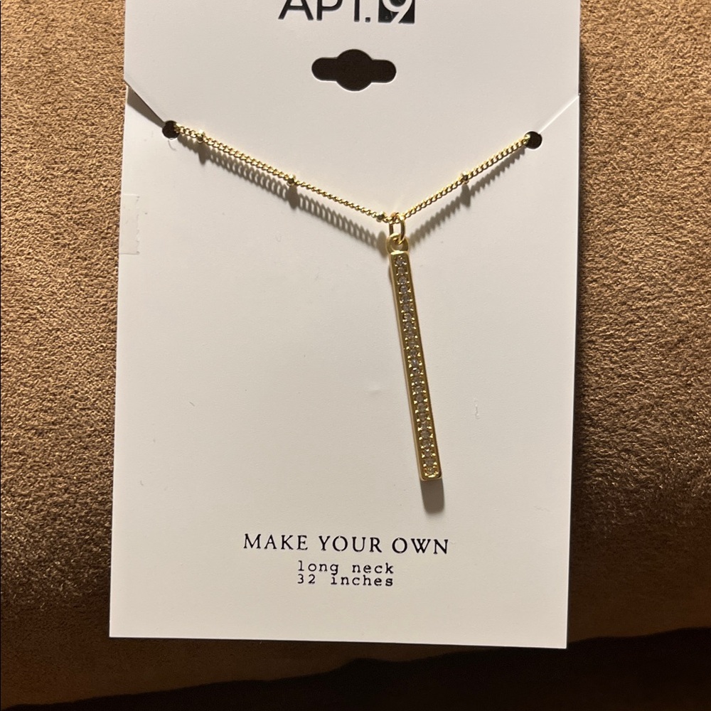 Apt. 9 Gold Vertical Pendant Necklace long 32 inches. NWT. NS